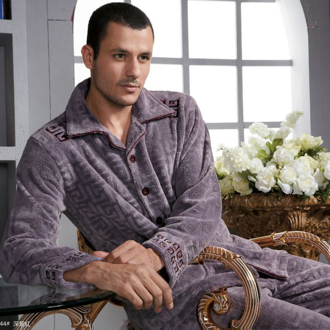 2012 autumn winter thickening coral fleece male sleep set solid color lounge male long-sleeve at home service