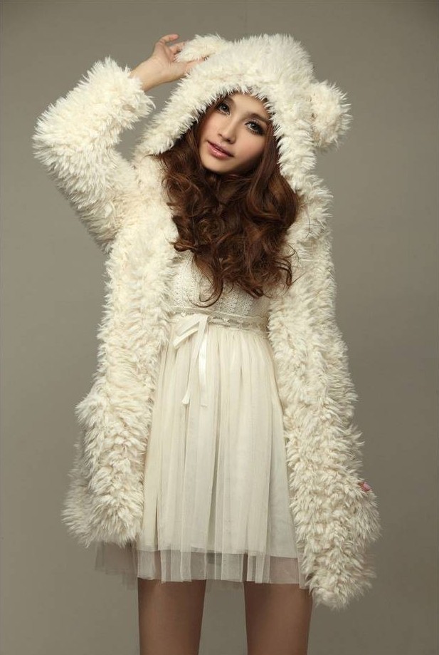 2012 autumn winters is cute teddy bear ear hooded wool coat 10857