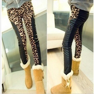 2012 autumn winters is Europe and the United States atmosphere quality joker leopard grain spell leather backing pants