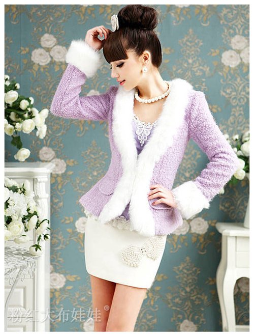 2012 autumn winters lady purple inserted white hair cultivate morality short cloth for elegant female women's outwear free ships