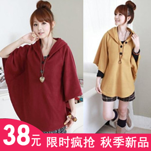 2012 autumn with a hood female outerwear plus size women poncho solid color cape