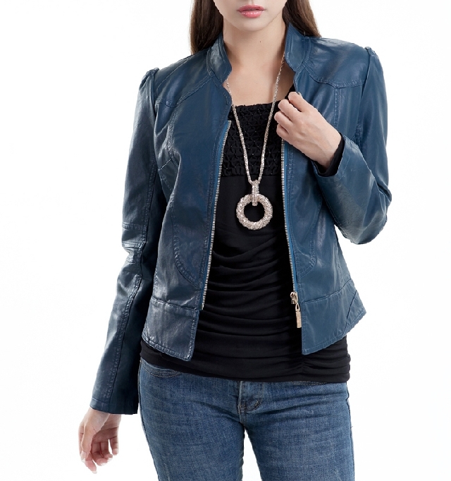 2012 autumn women jacket stand collar small leather clothing outerwear plus size short design