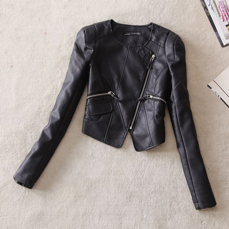 2012 autumn women outerwear fashion o-neck water wash PU slim jacket short design leather clothing