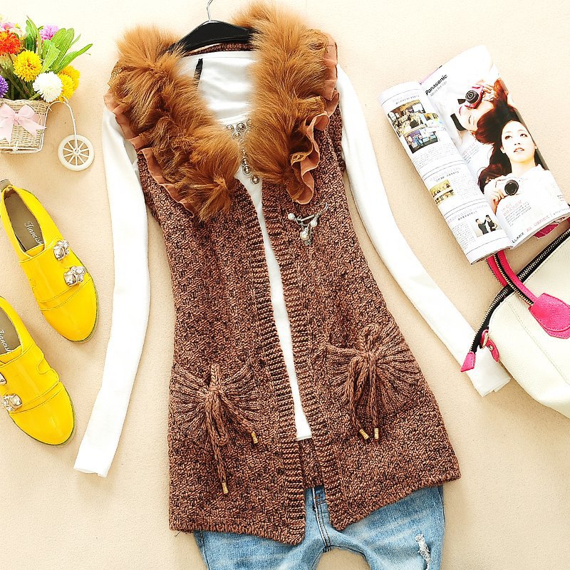 2012 autumn women's 1m401 sweet bow rabbit fur long design sleeveless sweater outerwear