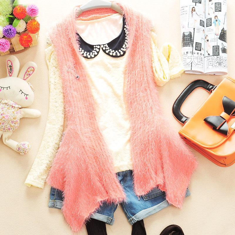 2012 autumn women's 7m475 sweet rabbit fur cutout elegant cape sweater vest cardigan