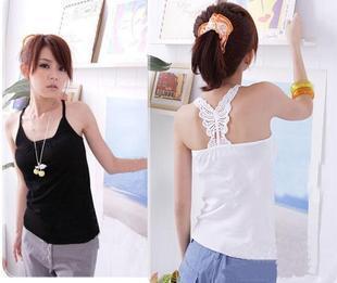 2012 autumn women's all-match bow crotch lace shoulder strap vest spaghetti strap woven vest Free shipping