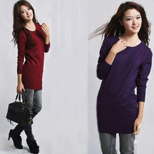 2012 autumn women's all-match medium-long mercerized cotton sweater low o-neck basic shirt sweater