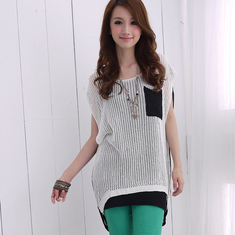 2012 autumn women's all-match reticularis cutout low-high sleeveless sweater