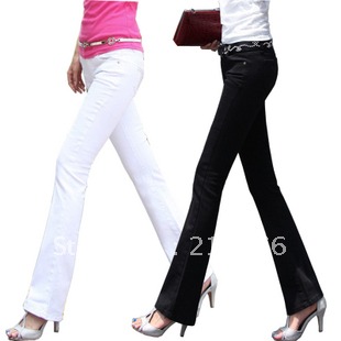 2012 autumn women's black-and-white slim casual pants bell bottom trousers jeans 26 to 31 free shipping