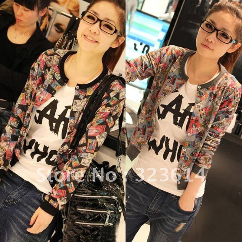 2012 autumn women's cartoon o-neck single breasted cardigan small jacket long-sleeve short jacket female,Free delivery