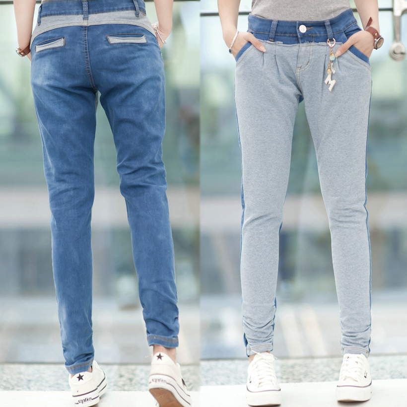 2012 autumn women's casual fashion double colorant match denim jean skinny pants free shipping wholesale size:26/27/28/29/30