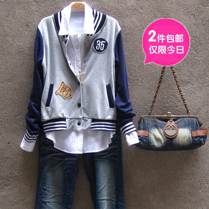 2012 autumn women's casual long-sleeve jacket baseball uniform sweatshirt cardigan short jacket