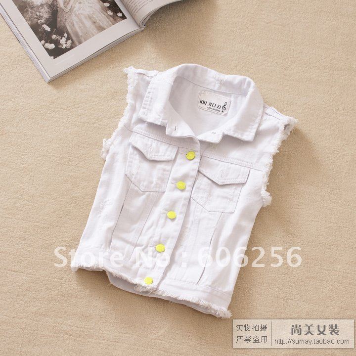 2012 autumn women's cool water wash white fashion vintage casual denim vest,fashion  vest