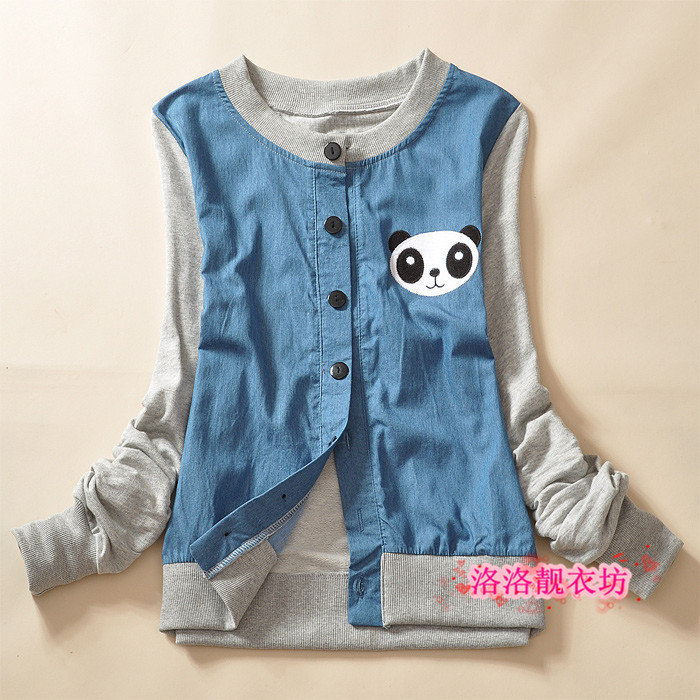 2012 autumn women's cotton long-sleeve coat cardigan with panda embroidery