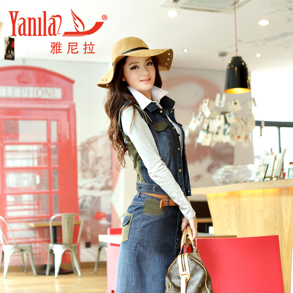 2012 autumn women's denim fashion short-sleeve vest full dress twinset skirt 12177