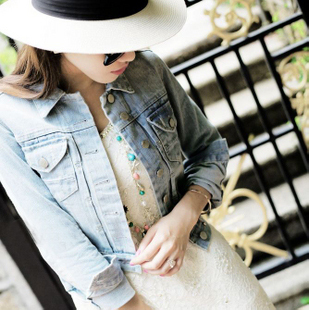 2012 autumn women's denim outerwear female short top light blue denim