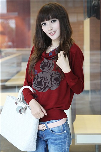 2012 autumn women's elegant flower slit neckline loose basic sweater cardigan outerwear