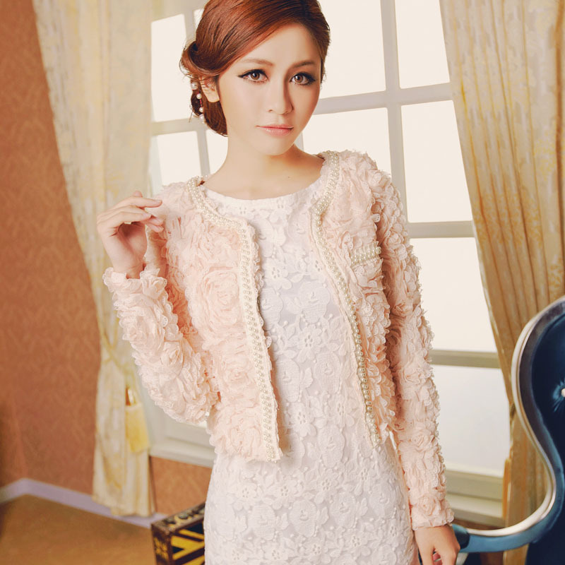 2012 autumn women's fashion autumn short jacket pearl cardigan coat female outerwear spring and autumn