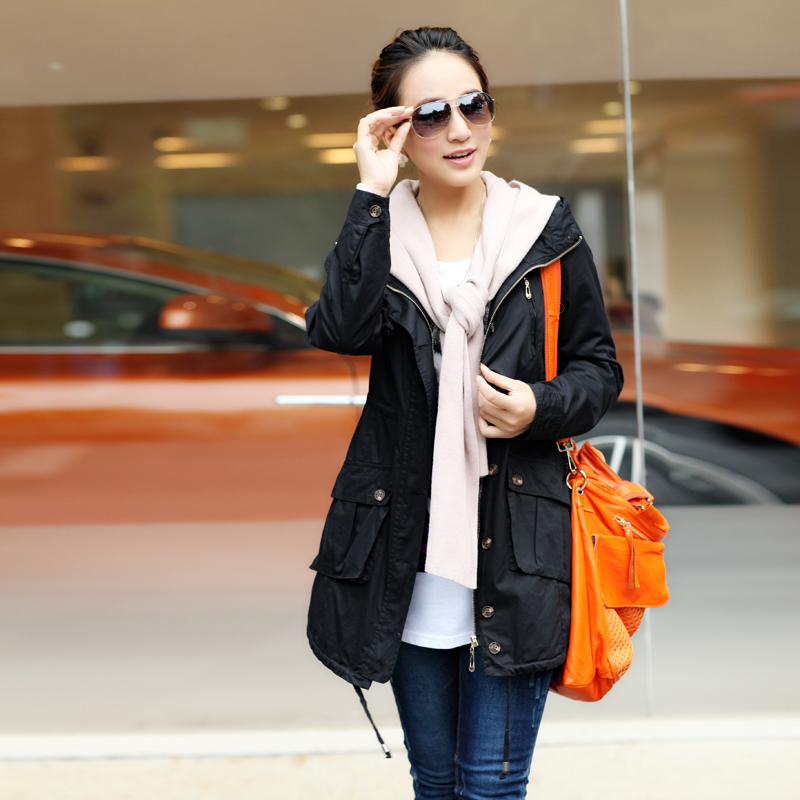 2012 autumn women's fashion long design with a hood women's trench outerwear female