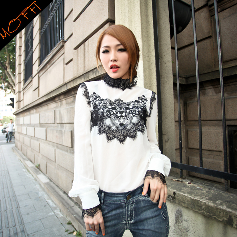 2012 autumn women's fashion sexy lace decoration long-sleeve blouses