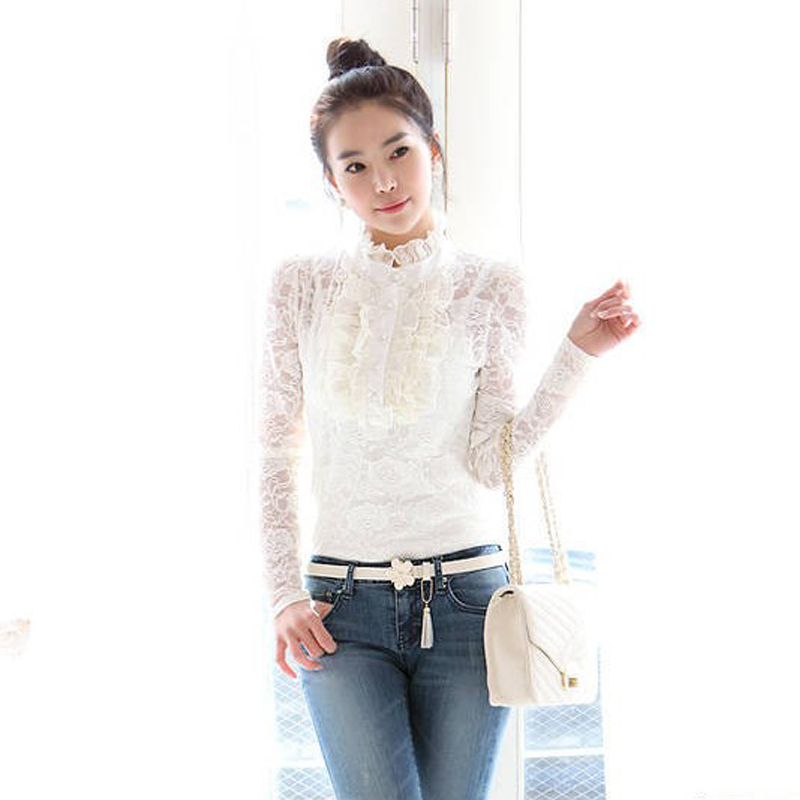 2012 autumn women's fashion slim lace turtleneck long-sleeve basic shirt lace top spaghetti strap TT