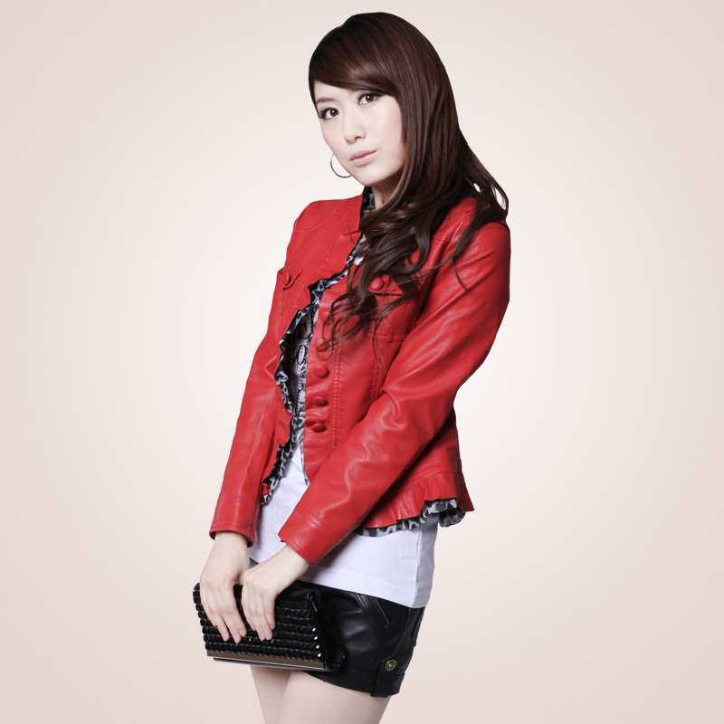 2012 autumn women's gentlewomen elegant leather clothing short jacket