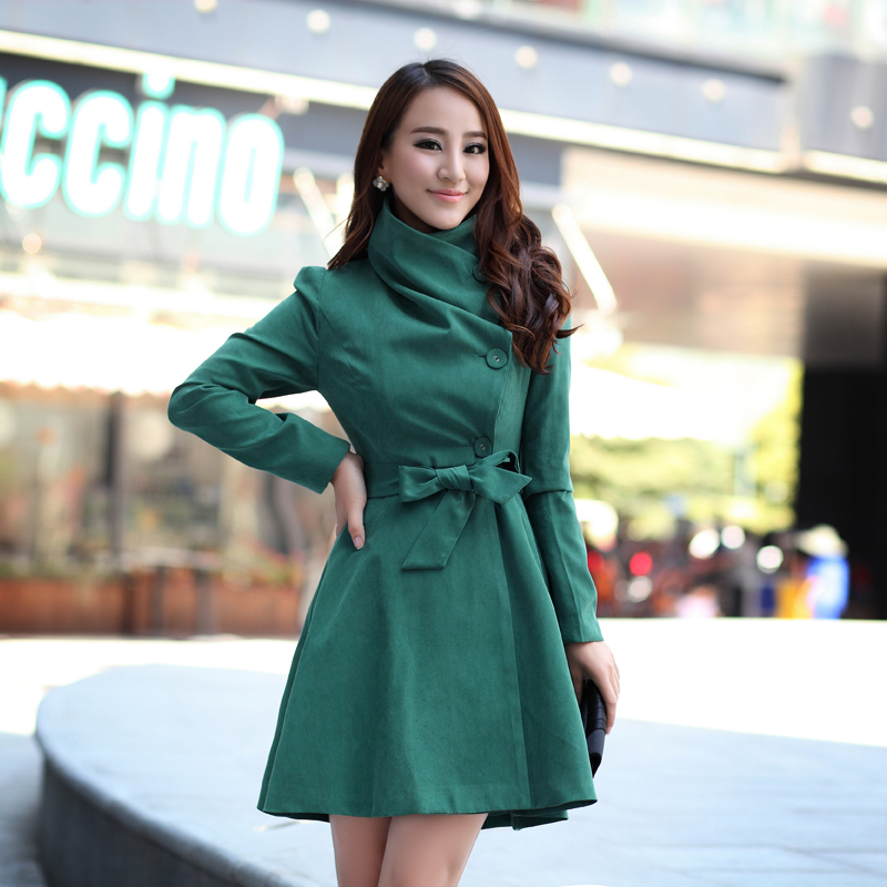 2012 autumn women's large lapel slim waist trench women's long design plus size trench female