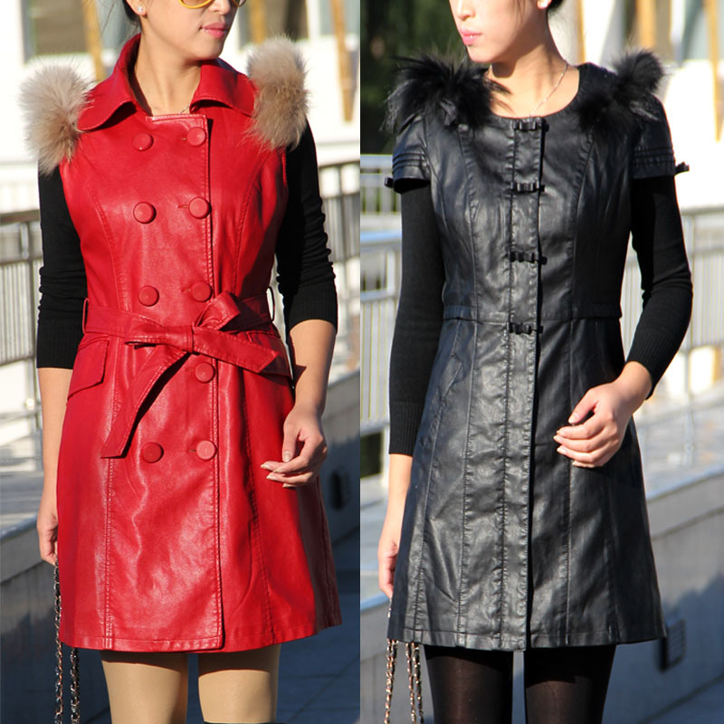 2012 autumn women's leather clothing fashion sleeve length mm plus size sleeveless trench overcoat outerwear