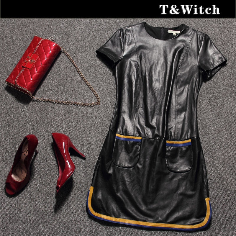 2012 autumn women's leather skirt noble genuine leather sheepskin leather skirt one-piece dress short design fashion