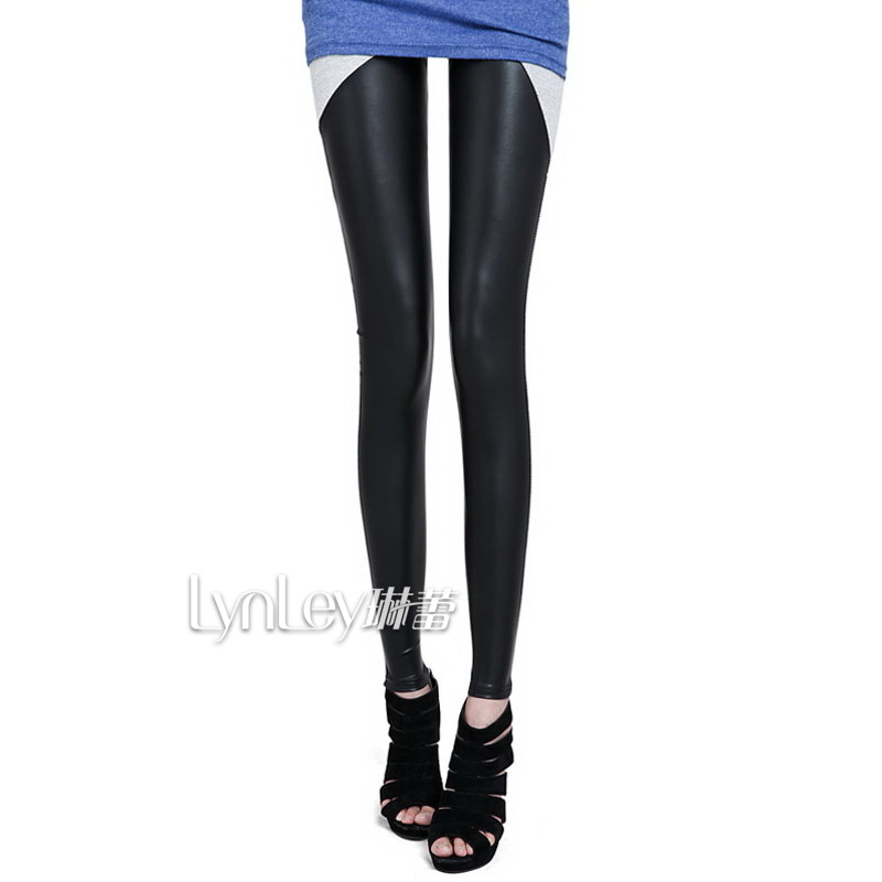 2012 autumn women's legging faux leather 100% cotton fabric gray black and white patchwork