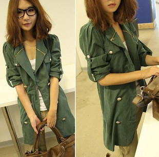 2012 autumn women's military slim turn-down collar women's long design double breasted trench outerwear