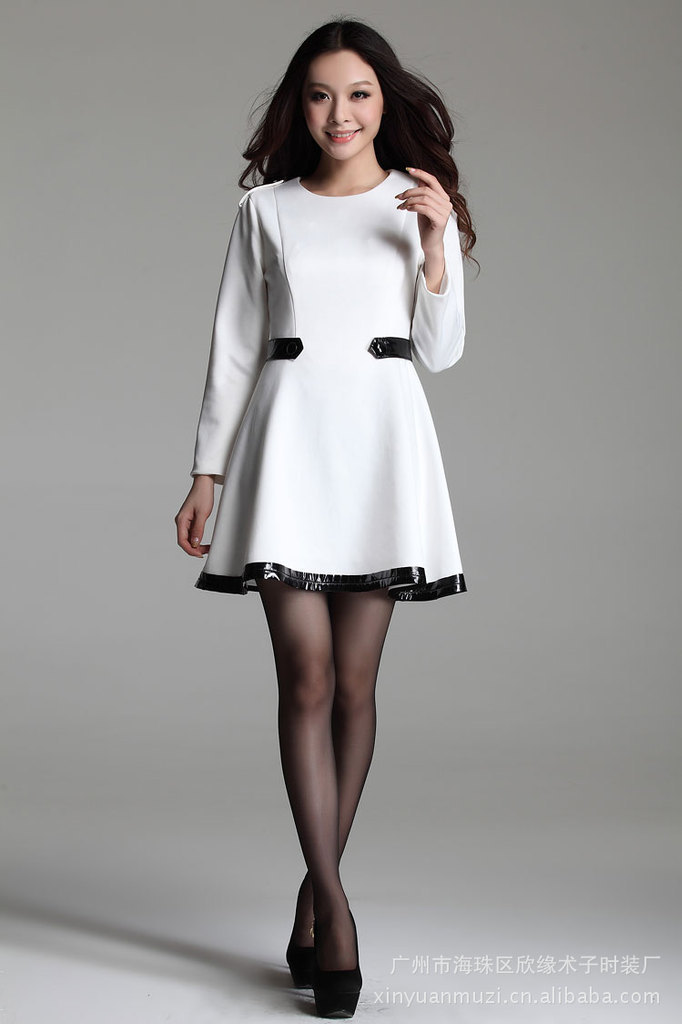 2012 autumn women's muzi slim waist dress new arrival patent leather patchwork slim waist one-piece dress