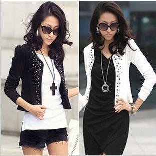 2012 autumn women's new arrival rivet decoration slim long-sleeve short jacket/Coat,Free Shipping