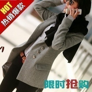 2012 autumn women's new arrival slim all-match woolen suit overcoat trench outerwear 2770 slim Coat single-breasted black/gray