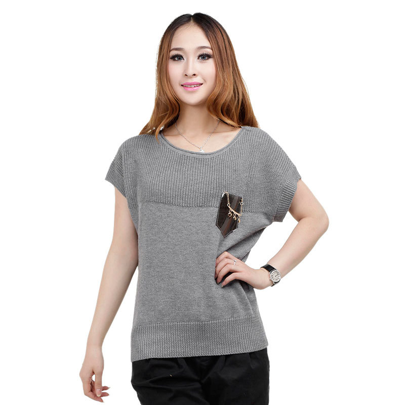 2012 autumn women's patchwork sweater chest pocket pullover brooch sleeveless sweater