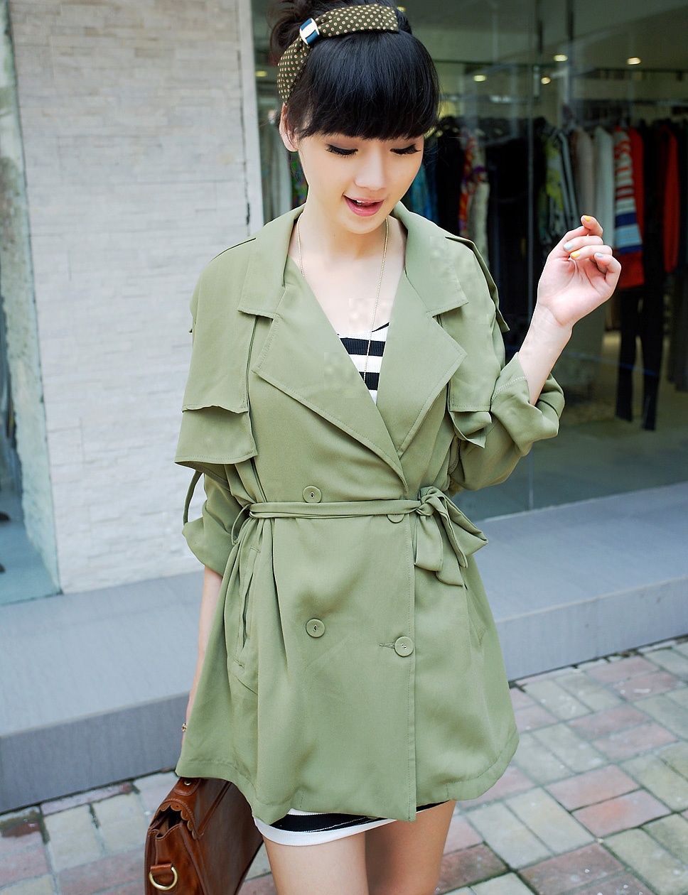 2012 autumn women's plus size green long-sleeve medium-long casual slim outerwear trench free shipping