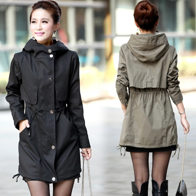 2012 autumn women's plus size long-sleeve medium-long casual clothing outerwear spring and autumn slim Army Green