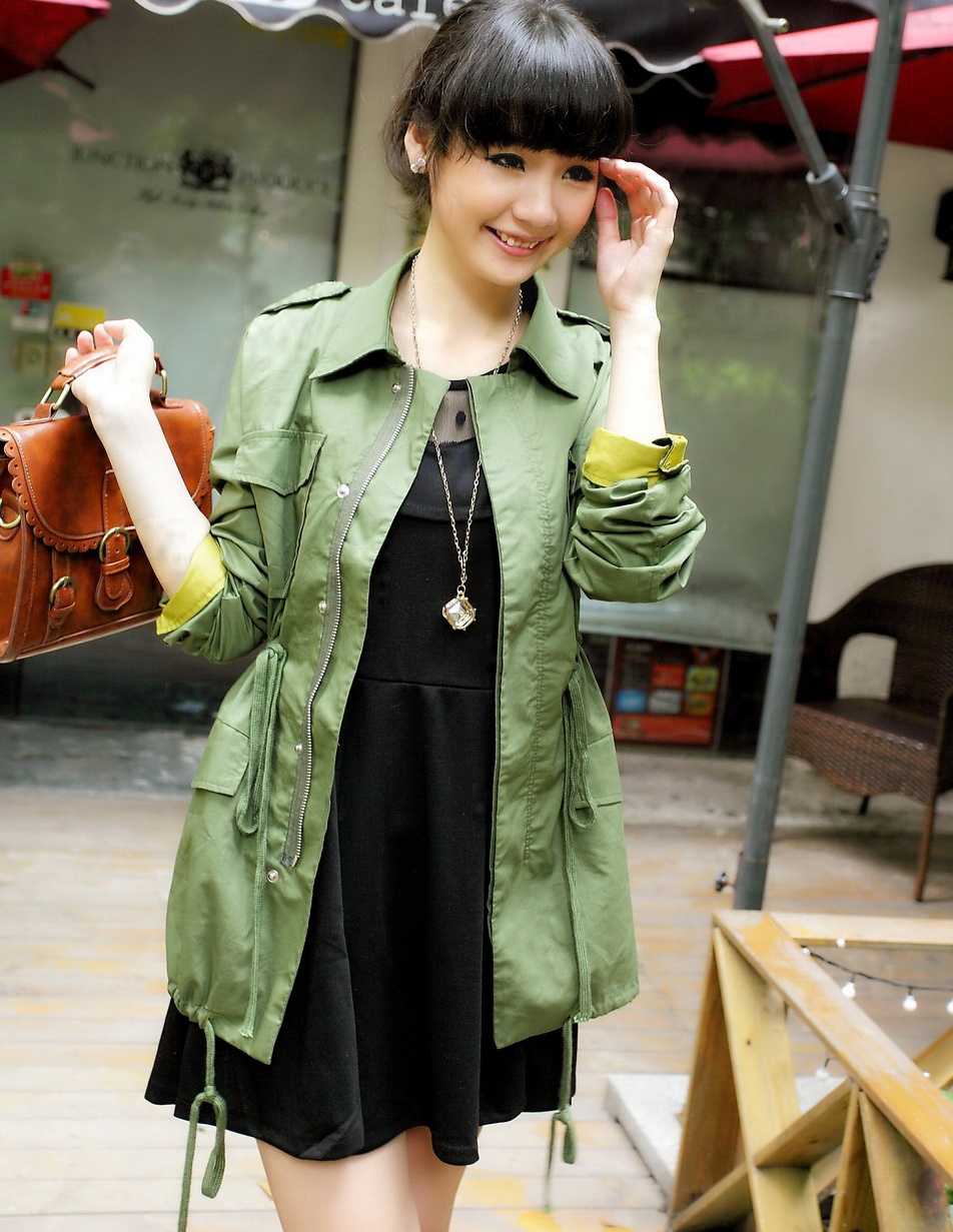 2012 autumn women's plus size long-sleeve medium-long casual clothing outerwear spring and autumn slim Army Green