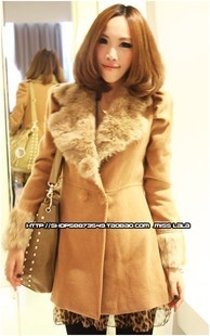 2012 autumn women's plus size puff rabbit fur cashmere cardigan overcoat trench outerwear