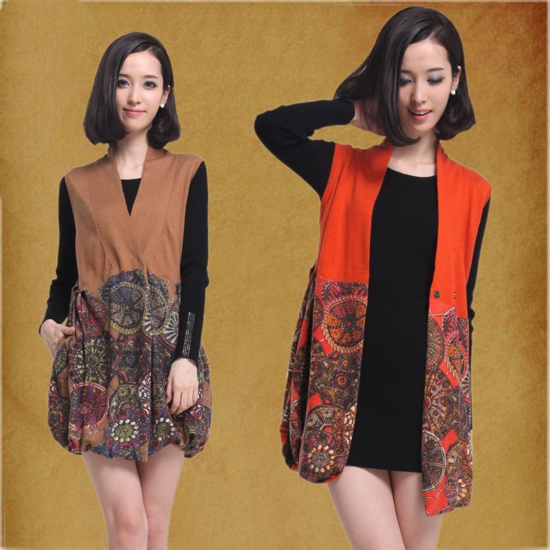 2012 autumn women's print sleeveless knitted wool one-piece dress autumn spring new arrival fashion tank dress