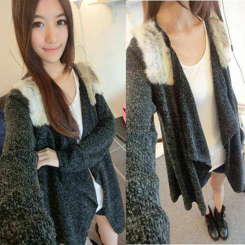 2012 autumn women's rabbit fur patchwork brief medium-long cardigan Women irregular knitted outerwear