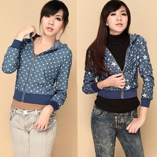 2012 autumn women's short jacket spring and autumn long-sleeve denim outerwear polka dot clothes