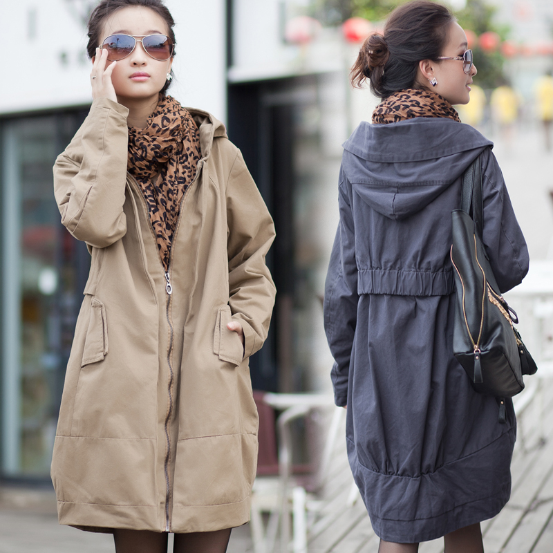 2012 autumn women's slim waist loose casual lengthen plus size trench