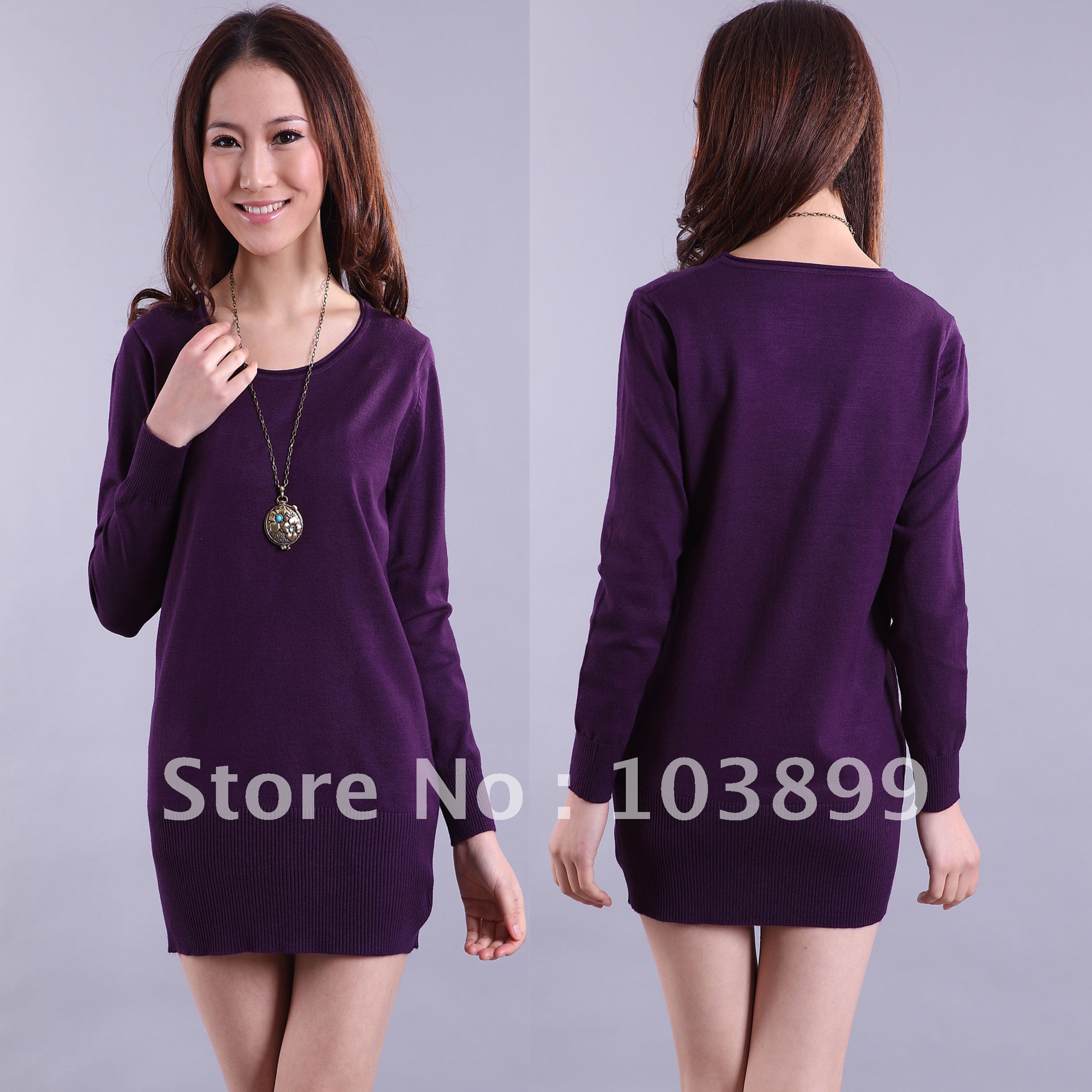 2012 Autumn Women's Solid Color Long Sleeve slim Hip Low O-neck Sweater