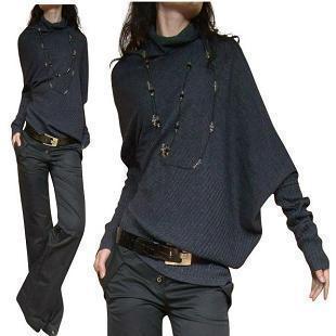 2012 autumn women's solid color sweater batwing shirt loose free shipping