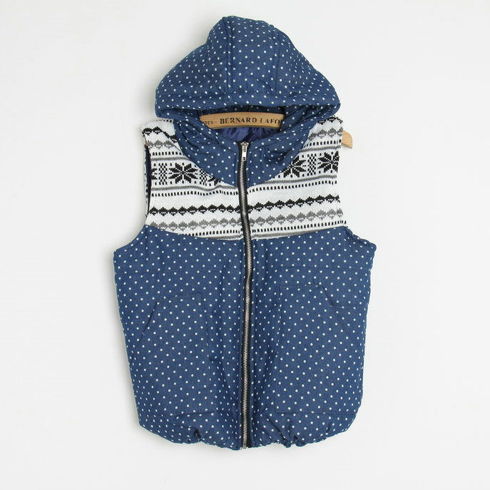 2012 autumn women's stripe knitted patchwork dot denim with a hood zipper all-match vest