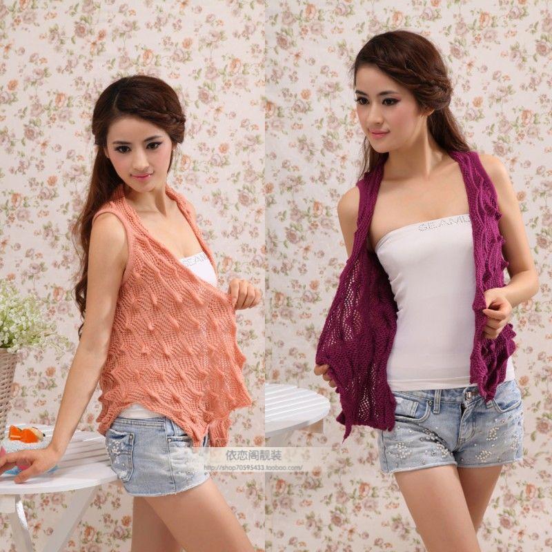 2012 autumn women's sweet bubble air conditioning no button thin vest cardigan sleeveless sweater (WC005)