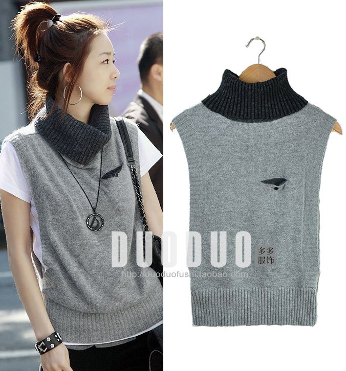 2012 autumn women's thermal sweater rabbit sweater vest sleeveless turtleneck sweater