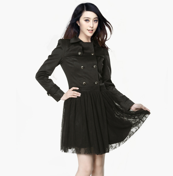 2012 autumn women's trench female outerwear slim lace patchwork medium-long trench