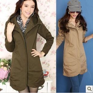 2012 autumn women's trench female outerwear spring and autumn slim cotton cloth with a hood overcoat women's  W29